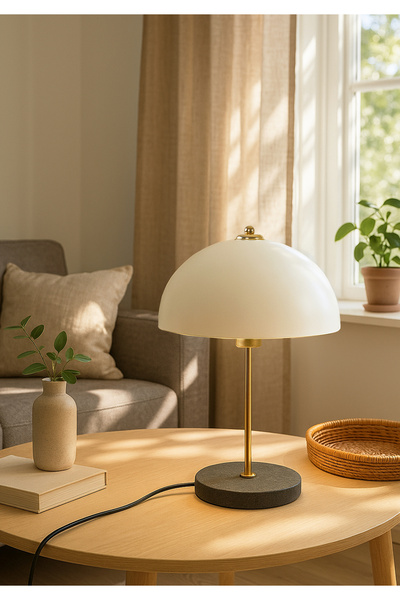 HOMİNG Swiss White Gold - Lampshade Ayd-3697 Body Banker Table Lamp