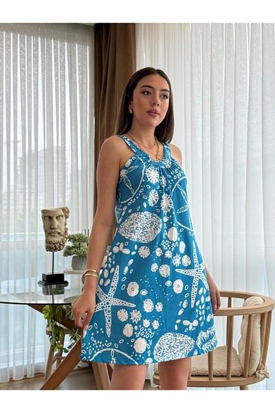 Silerra Women's Strappy Starfish Patterned Single Jersey Dress
