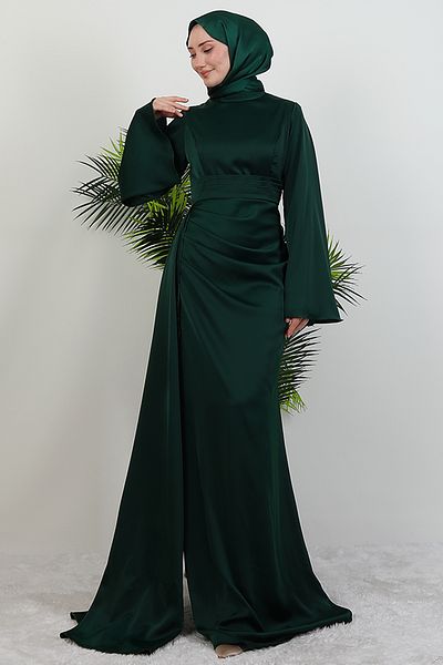 GİYZAMİLA Βραδινό φόρεμα Jasmine Satin Emerald