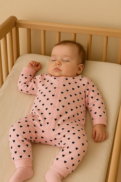 Minytrendy Baby Girl Boy Newborn Jumpsuit Heart Patterned Flexible Snap Jumpsuit Hospital Release Baby Gift