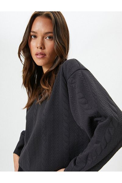 Koton Knit Patterned Sweatshirt Long Sleeve Crew Neck Textured