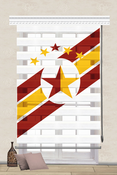 serir home Taraftar Kırmızı Sarı Yıldız Baskılı Zebra Perde Genç Çocuk Odası ...