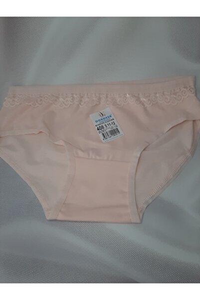 Butik Pudra renginde %100 pamuk üst kısmı zarif dantelli kız çocuk penye külot