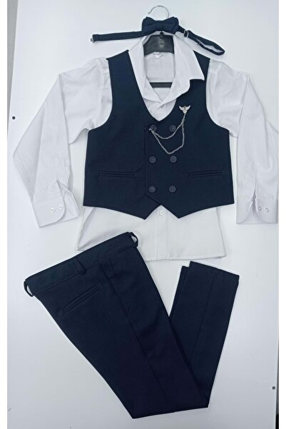 BAŞAK ÇOCUK GİYİM 5351 6/9 Planet 6 Buttons Vest Set Set - Dark Blue - 7-8 Years