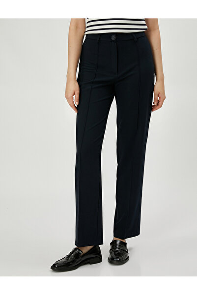 Koton Szövet nadrág Egyenes szárú bordás cipzár Normál derék