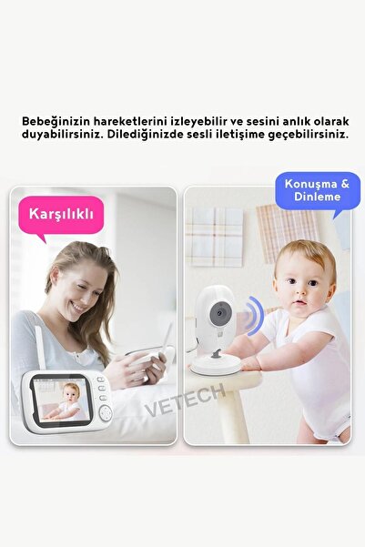 Vetech Bebek Kamerası Lcd Ekranlı Gece Görüşlü Bebek Telsizi Bebek Odası Kamerası Monitörü