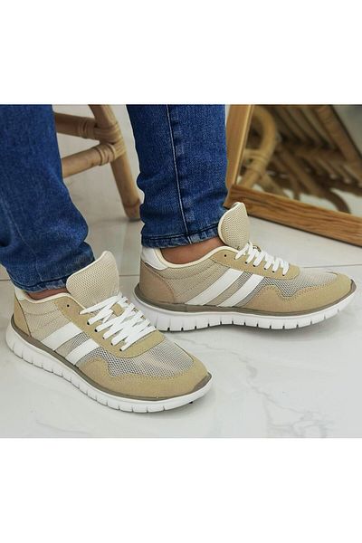 Klay Shoes Ανδρικά αθλητικά παπούτσια Walking με διπλό λουράκι με κορδόνια με δίχτυ που αναπνέει Ελαφρύ εύκαμπτο μπεζ αθλητικό παπούτσι