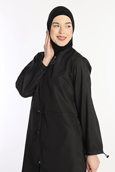 Sonne's Black Quick Dry Zippered Parachute Hijab Swimsuit - 4 Pieces Full Covered
