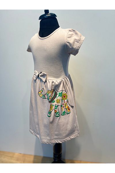 neocotton Κορίτσι - Ethnic Elephant εμπριμέ βαμβακερό χτενισμένο φόρεμα, κοντομάνικο