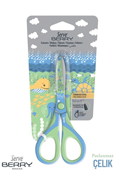 Serve Berry Su altı Serisi (Pastel Yeşil-Mavi) 13.5 Cm. Çocuk Makası (Paslanmaz Çelik)
