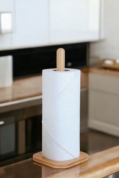 Mirilliahome Bamboo Towel Napkin Holder - Countertop Roll Towel Holder Paper Towel Stand Tableware Kitchen Organizer