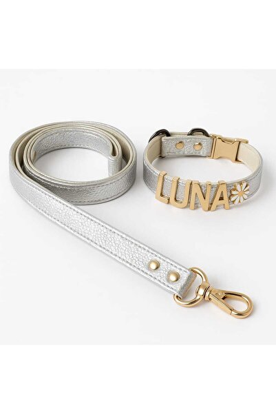 Pawsim Kişiye Özel Gümüş Renkli Tasma , İsimli Tasma - Altın Harfli, Parlak, S-M-L Beden ( SADECE TASMA )