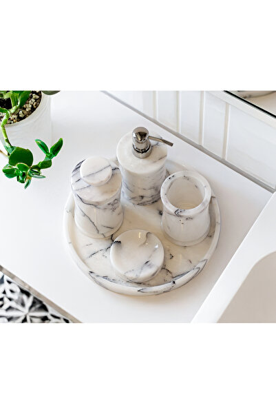 marbelix Celestia Ultra Luxury 5-Piece Lilac Marble Bathroom Set - Imported Steel Pump - Special Production - Round Tray