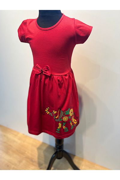 neocotton Girl - Ethnic Elephant Printed Cotton Combed Cotton Dress, Short Sleeve