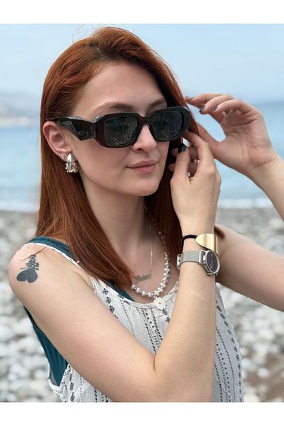 Ferrucci Brown Geometric Cut Bone Frame Polarized Stylish Women's Sunglasses