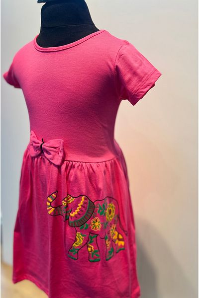 neocotton Fata - Rochie din Bumbac Pieptanat din Bumbac Imprimat Elefant Etnic, mânecă scurtă