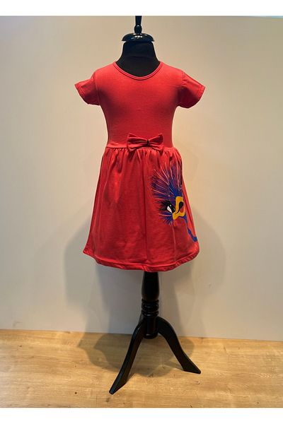 neocotton Curious Bird Printed Girl's Short Sleeve Combed Cotton Dress