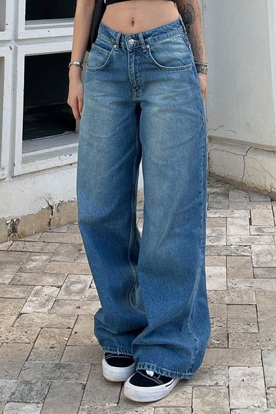 EDVESS Y2K Blue Washed Baggy Jean Bol Leg Pants