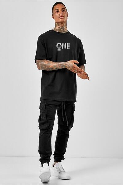 Pasage Black Oversize Printed T-shirt
