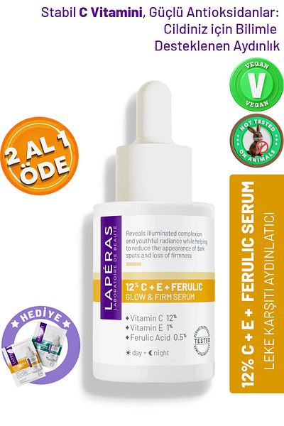 LAPERAS Brightening Anti-Blemish 12% Vitamin C E Ferulic Hyaluronic Tone Equalizing Vegan Skin Serum