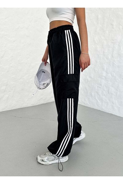 EDVESS Y2k Black Baggy Cargo Pants - Detailed Pocket Parachute Fabric New Trend