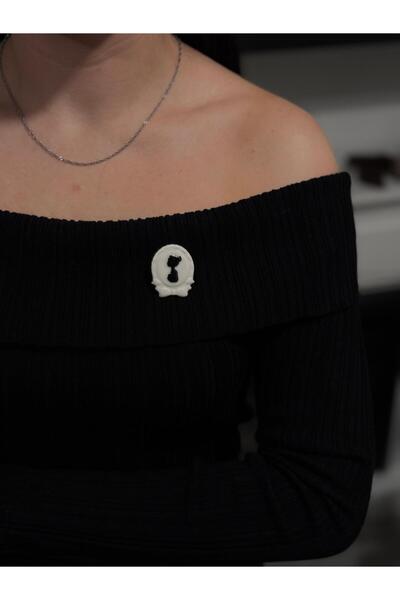 YAKA ART Aynadaki Kadın Porselen Vintage Broş - Rozet - Yaka İğnesi