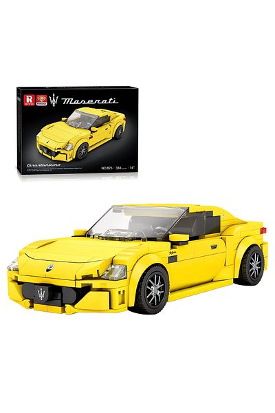 REOBRIX 1/24 Granturismo Maserati Yellow, Technical Block Building Kit (384 Pcs)