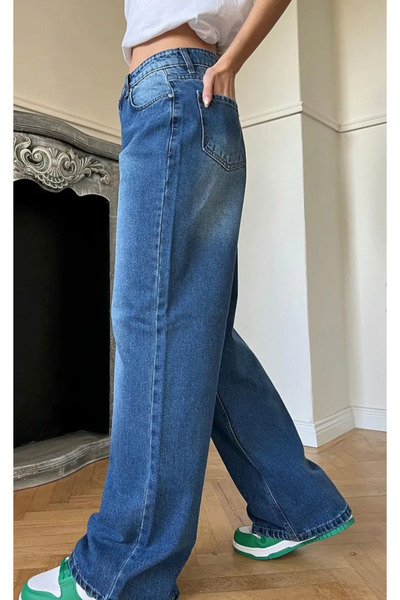 JUNNES Γενικές μάρκες Blue Washed Aesthetic φαρδύ φαρδύ τζιν