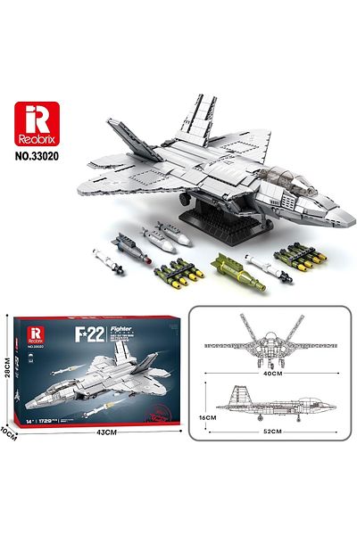 REOBRIX F-22 Fighter Jet, Technical Block Building Kit (1387 Parts)