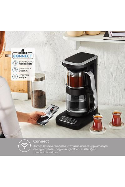 Karaca Premium Talking Wifi-Remote Control Automatic Glass Tea Maker and Filter Coffee Machine