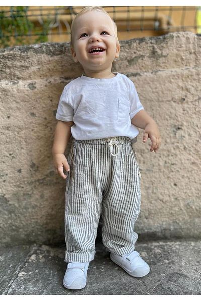 Cigit Muslin Pants 1-7 Years Thin Striped