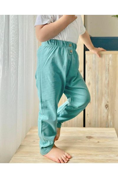 Cigit Pat Detailed Knitted Trousers 1-5 Years Turquoise