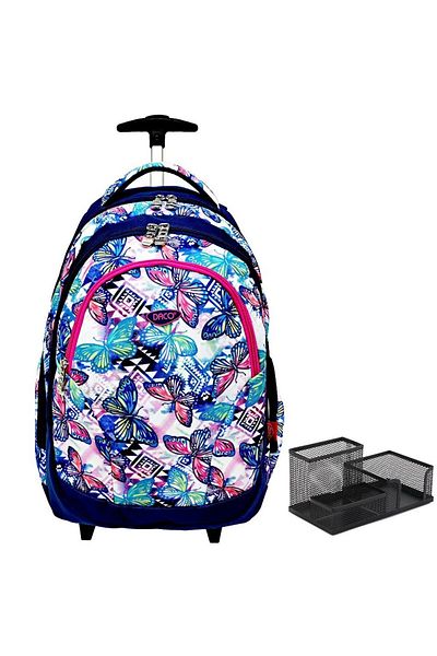 daço Ghiozdan troler fete, cu fluturasi, 45.5 cm, Daco GH4014 + suport de birou FLR