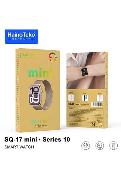 haino teko germany SQ-17 Mini Series 10 Smart Watch with AMOLED Display, 3 Pairs of Straps, and Wireless Charger