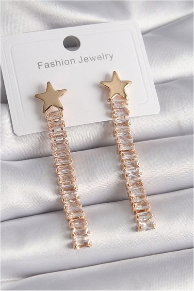 Clariss Brass Gold Color Star Model Waterway Zircon Stone Women's Earrings - Tj-Bkp9626