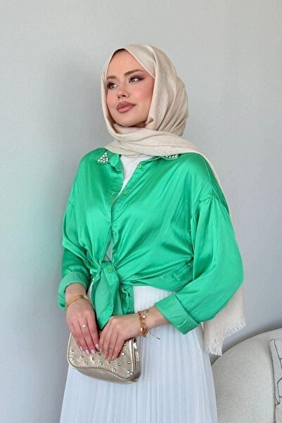 Şule Giyim Πουκάμισο Pelin Satin Πράσινο