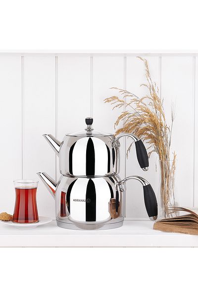 KORKMAZ Flora Black Maxi Teapot Set