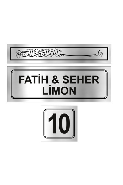 Göktuğ Hediyelik Sade Şık Kapı İsimliği 3'lü Set (Parlak Metal)