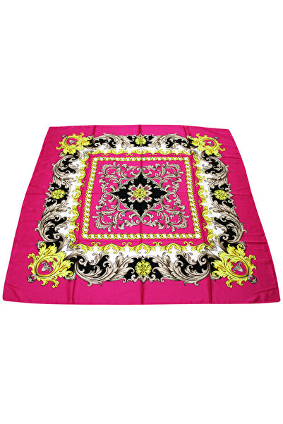 TikiTonki وشاح من الساتان الفوشيا بنمط زهور عرقية مربعة - 90x90