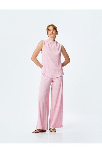 Koton Textured High Waist Comfortable Fit Wide Leg Pants