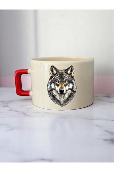 lili hediyelik Wolf Printed 3-Piece Ceramic Mug