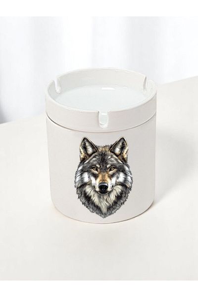 lili hediyelik Wolf Printed 3-Piece Ceramic Ashtray Ash Tray