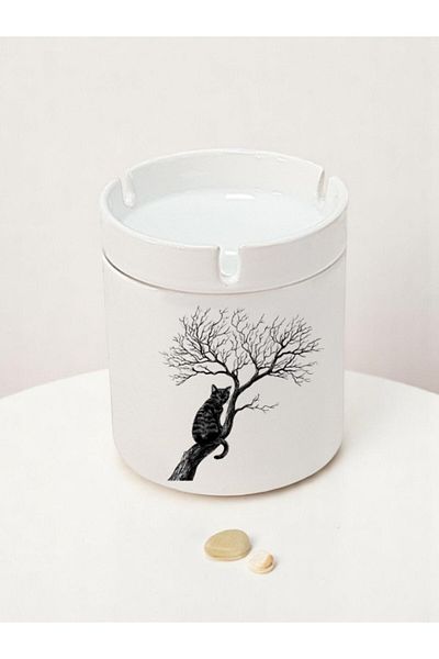 lili hediyelik Cat on the Tree Printed 3-Piece Ceramic Ashtray Ash Tray