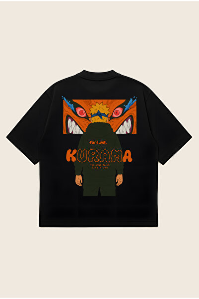 Moon Dancer Tricou Naruto Kurama unisex, 100% bumbac organic, cu textură groa...