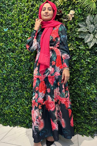 Cashmere Moda Women'S, Patterned, Long Sleeve, Buttoned, Flared, Full Length Long Dress