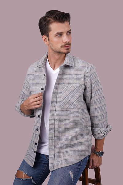 Etikmen Ανδρικό πουκάμισο Oversize σε γκρι ψάθινο σχέδιο