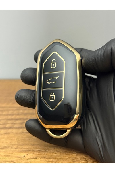 Luxe Aksesuarr Husă de protecție pentru chei din silicon Togg T10x cu 3 butoane – Acoperită cu nano – Culoare aur negru