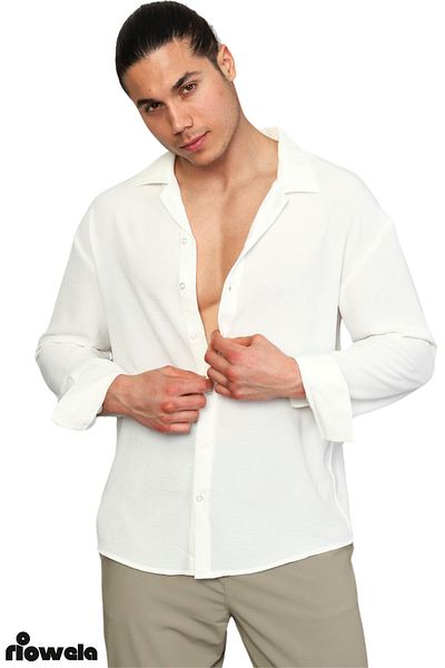 Riowela Cămașă oversize texturată de vară pentru bărbați, albă