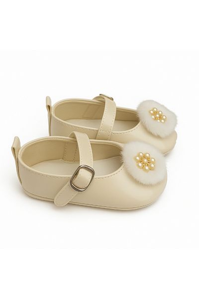 mia mia Baby Girl First Step Booties with Ornamental Pompom, Size 18-19