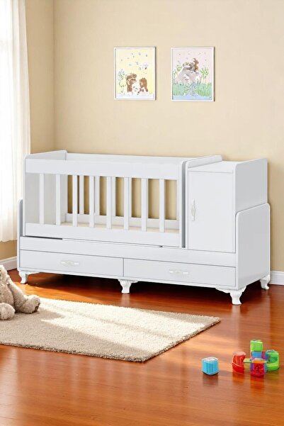 temosan mobilya Anne Yanı, Sallanır, Büyüyen Bebek Beşiği, Yataklı, Mavi Uyku Setli, Çekmeceli, Kapaklı 60 X 120